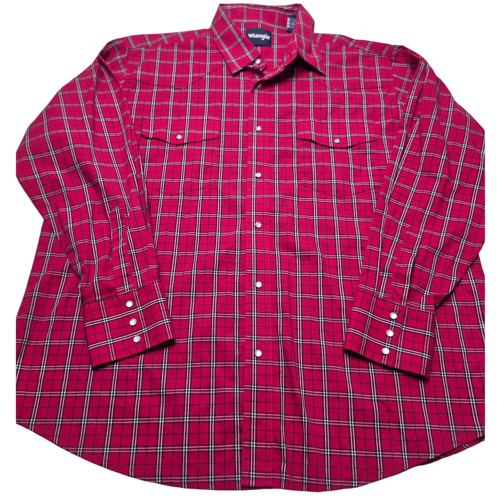 Wrangler Mens Red Plaid Western Snap Front Shirt XXL MWR396R Long Sleeve
